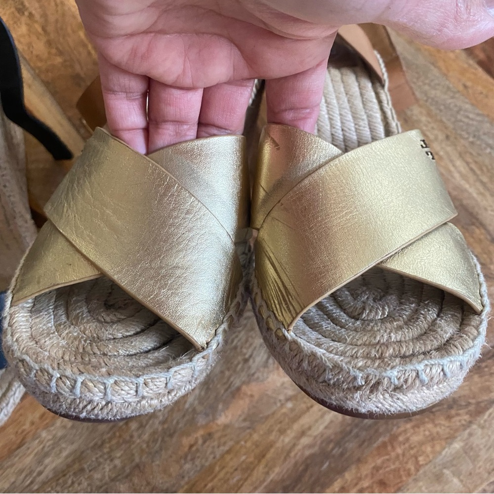 Tory Burch Black and Gold Espadrille Shoes with Cross-Strap Design - Picture 3 of 11